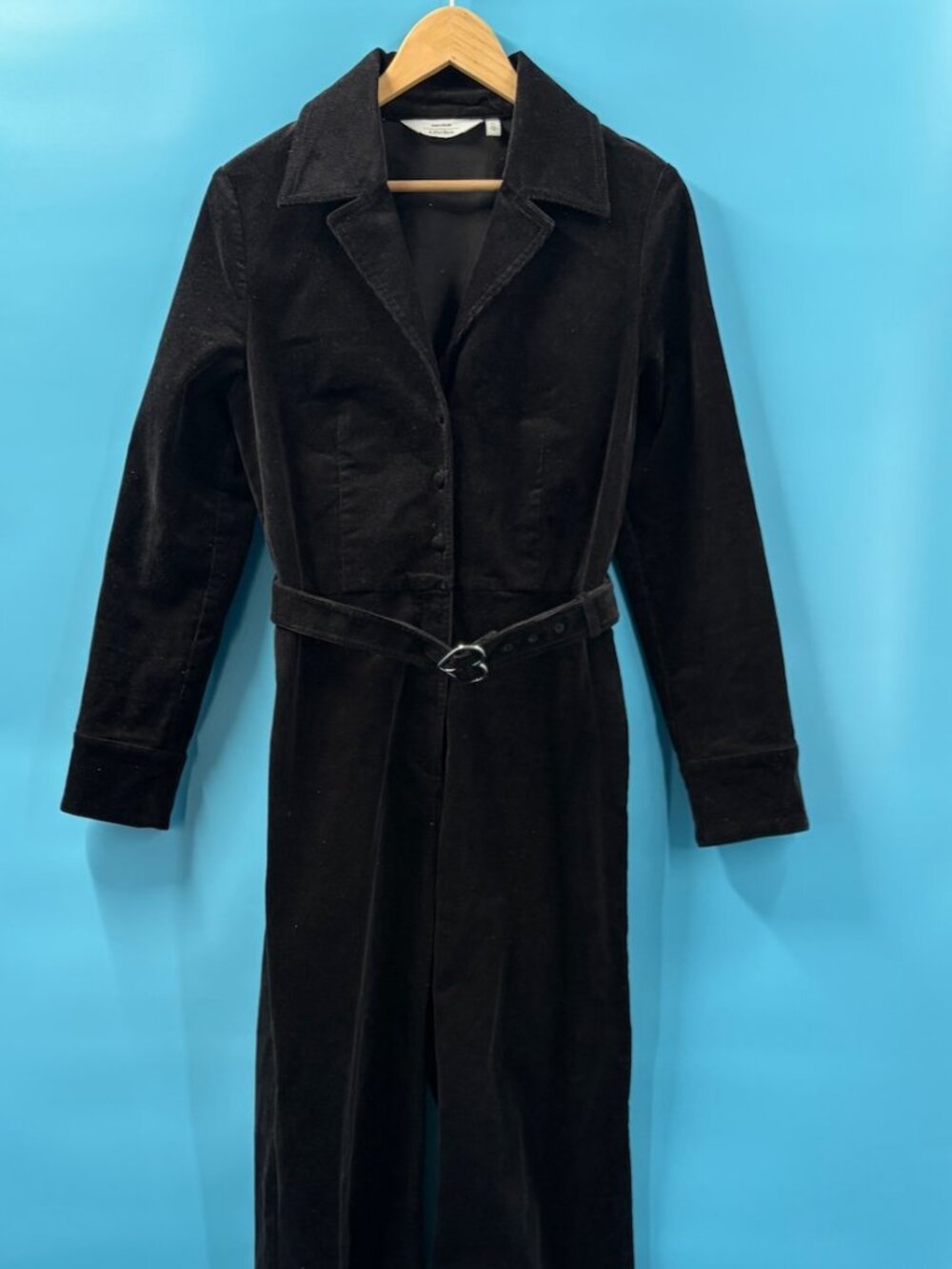 & Other Stories Black Corduroy Belted Jumpsuit Size 6 8 Silver Heart Belt